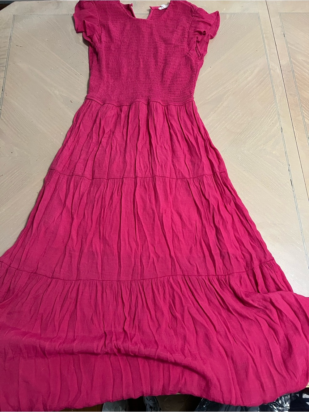 Blu Pepper Magenta Tiered Maxi Dress with Smocked Bodice